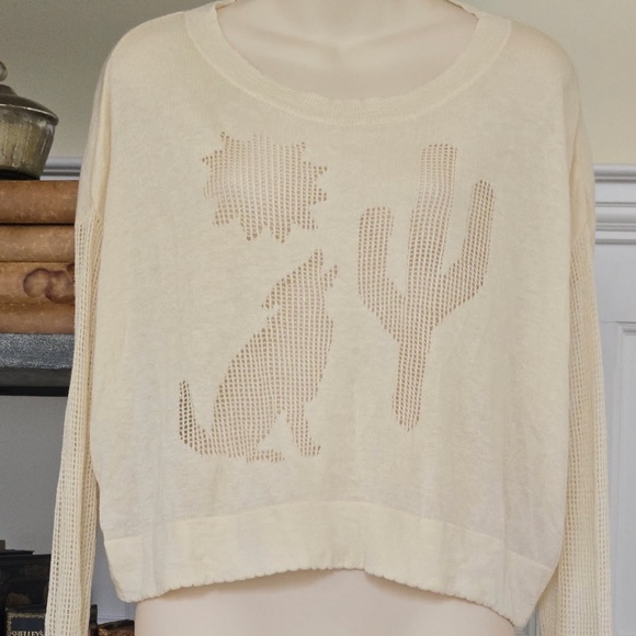 WILDFOX Mila Night Owl Cactus Sun Coyote Cream Knit Sweater  M - Picture 4 of 11